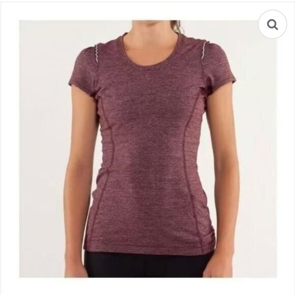 LULULEMON Star Runner Short Sleeves Red & White Bordeaux Tonka Stripes Sz 10 - Picture 1 of 6